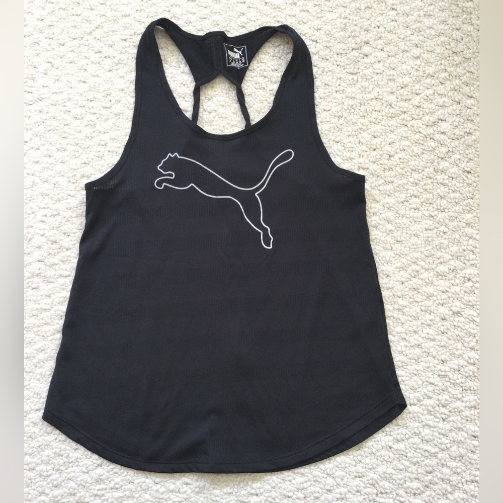 PUMA Black Racerback Logo Tank Top